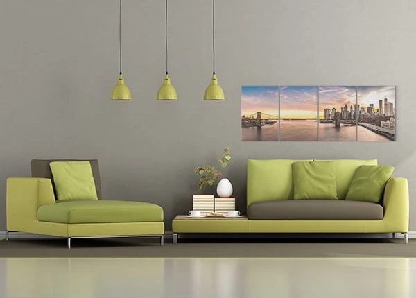 תמונה של סלון מודרני עם ריהוט ירוק ואביזרים דקורטיביים דיגיטל של אלבומי תמונות דיגיטליים.